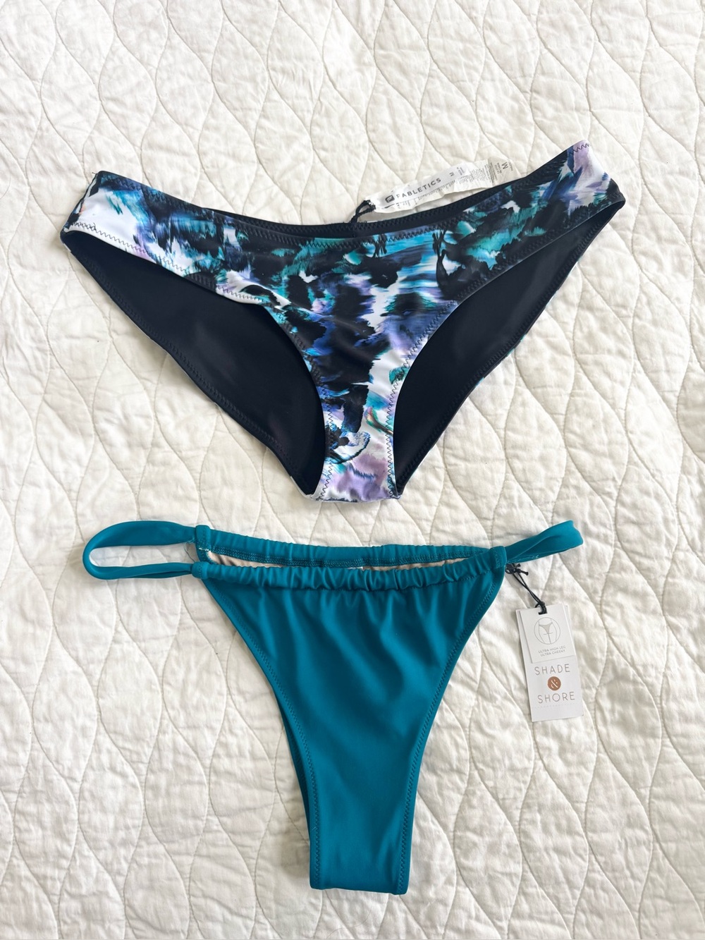 NWT Lot of 2 Bikini Bottoms M Shade & Shore & Fabletics Reversible Print Cheeky
